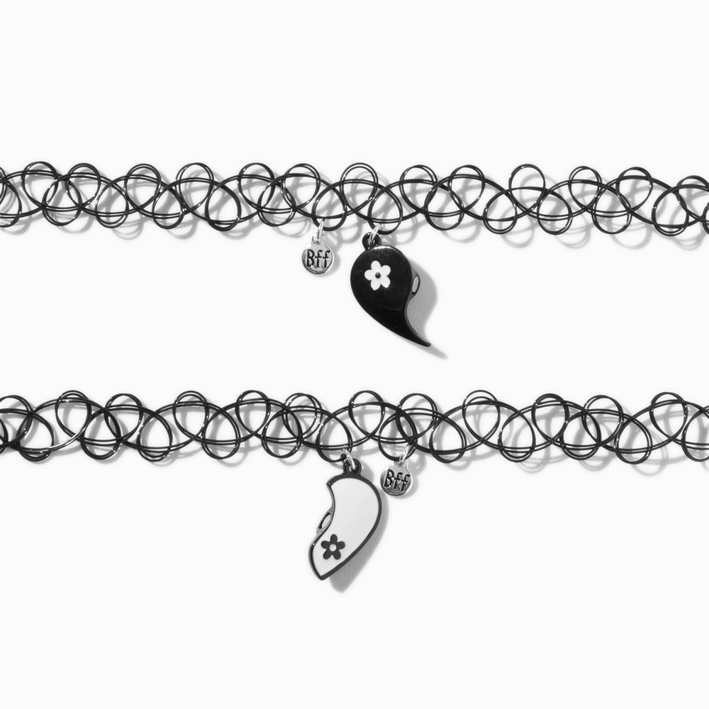 Claire’s Best Friends Chokers Black & White Split Heart Yin Yang Glow in Dark